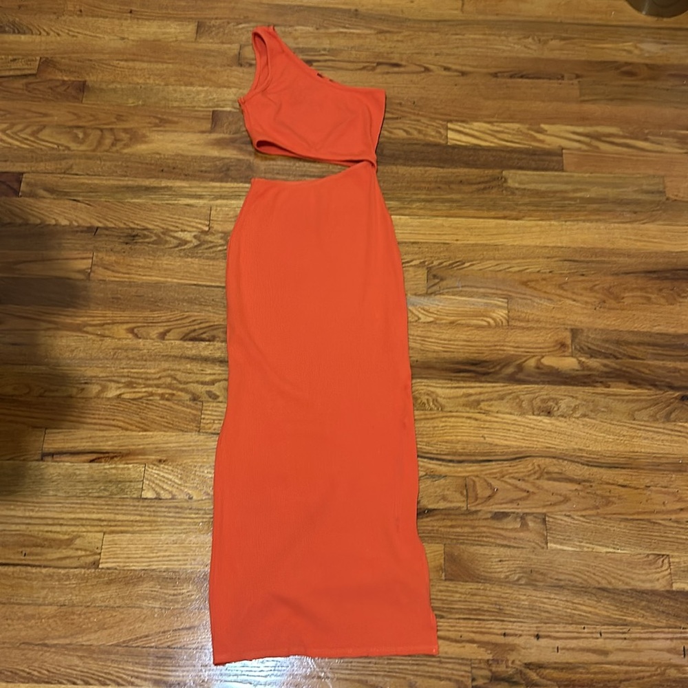 Lulus Spice Things Up Orange Ribbed One-shoulder Cutout Midi Dress - Size XS - Picture 2 of 5